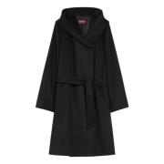 Max Mara Studio Svart ull omlottrock med huva Black, Dam