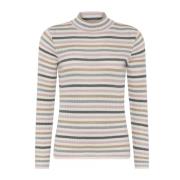 Skovhuus Randig Ribbstickad Pullover Blus Kräm Multicolor, Dam