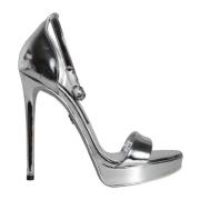 Dolce & Gabbana Silver Ankelrem Häl Sandaler Gray, Dam