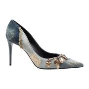 Dolce & Gabbana Denim Fransad Spetsig Tå Pumps Multicolor, Dam