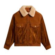 Golden Goose Shearling Collar Leather Jacket Brown, Dam