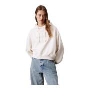 Calvin Klein Jeans Chenille Monogram Hoodie Elfenben White, Dam