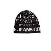 Versace Jeans Couture Svart Unisex Beanie med Vit Logotyp Black, Unise...