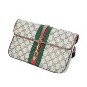 Gucci Vintage Pre-owned Belagd canvas crossbodyvskor Beige, Dam