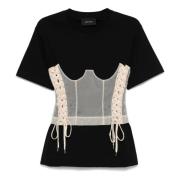 Simone Rocha Corset Pane T-shirt med snörning detalj Black, Dam