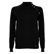 Kocca Polo Hals Jumper med knappdetaljer Black, Dam