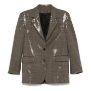 Golden Goose Svart Houndstooth Paljettkavaj med Stjärnor Gray, Dam