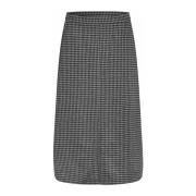 Masai Elegant Midi Kjol med Hundtandsmönster Black, Dam