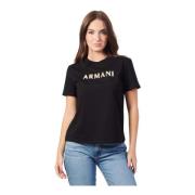 Armani Exchange Svart T-shirt med rund hals och färgglatt logotyp Blac...