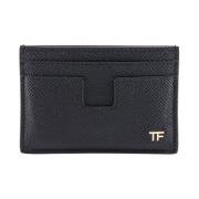 Tom Ford Svart läderkorthållare med metallmonogram Black, Herr