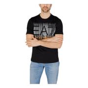 Emporio Armani EA7 Svart Print Rund Hals T-shirt Black, Herr