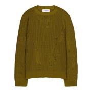 Laneus Militärgrön crewneck-tröja med förstörd effekt Green, Dam