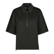 Victoria Beckham Zip Detail Polo Top Gray, Dam