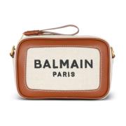 Balmain B-Army canvas och läder clutch Beige, Dam