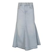 Ganni Denim Midi Kjol för Kvinnor Blue, Dam