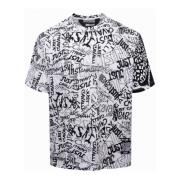 Just Cavalli Vit Bomull T-shirt med All Over Print White, Herr