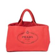 Prada Vintage Pre-owned Canvas handvskor Red, Dam