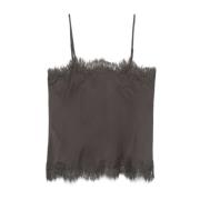 Gold Hawk Satin Square Neck Lace Trim Top Gray, Dam