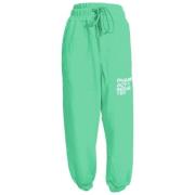 Charles Design Stiliga Sweatpants med Logotyptryck Green, Dam