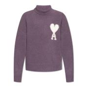 Ami Paris Ull Turtleneck med Logo Purple, Herr