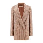 Dries Van Noten Rutig Ullblazer med Juvelinsatser Brown, Dam