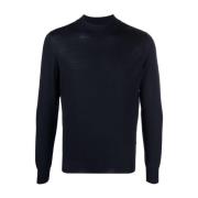 Barba Virgin Wool Crew-Neck Stickat plagg Blue, Herr