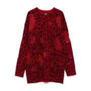 Versace Leopardmönstrad Stickad Tröja Red, Dam