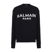 Balmain Svart Logotyp Stickad Tröja Black, Herr