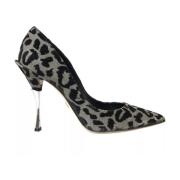 Dolce & Gabbana Leopard Print Velvet Décolleté Skor Gray, Dam