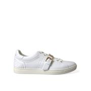 Dolce & Gabbana Vita Läder Guld Spänne Sneakers Skor White, Herr