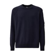 C.P. Company Blå Lamull Crewneck Tröja Blue, Herr