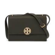 Tory Burch Hammrad läder crossbodyväska med dubbel T-logotyp Green, Da...