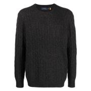 Ralph Lauren Cashmere Kabelstickad Krage Tröja Gray, Herr