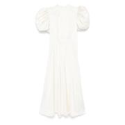 Rotate Birger Christensen Vit Flowy Midi Klänning Puffy Ärmar White, D...