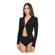 Elisabetta Franchi Svart långärmad body med midjeklipp Black, Dam