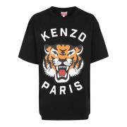 Kenzo Svart T-shirt med Lucky Tiger Print Black, Dam