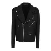 Balmain Svart Ull Bikerjacka Aw24 Black, Herr