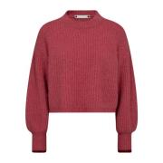 Co'Couture Rib O-Knit Sweater i Magenta Red, Dam