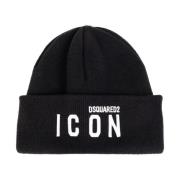 Dsquared2 Svart Ullstickad Beanie Mössa Black, Herr