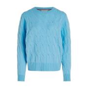 Tommy Hilfiger Klassisk Cable-Knit Tröja Blue, Dam