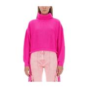 Msgm Lyxig Cropped Stickad Turtleneck Tröja Pink, Dam