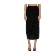 Alysi Elegant Midi Kjol med Krok Black, Dam