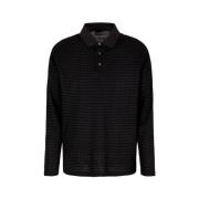 Armani Långärmad Logo Flocked Polo Black, Herr