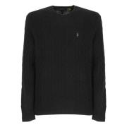 Ralph Lauren Svart Ull Kaschmirtröja med Aran Broderier Black, Herr