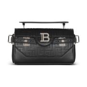 Balmain B-Buzz 19 monogrammönstrad canvas och läderväska Black, Herr