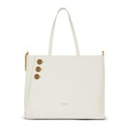 Balmain Emblème Läder Tote Bag White, Dam