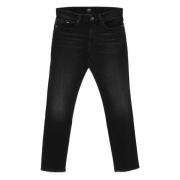 Hugo Boss Slim Fit Jeans med läderlogo Black, Herr