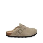 Birkenstock Shearling Beige Sandaler Slip-On Stil Beige, Dam