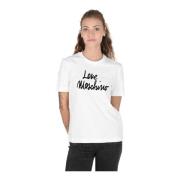 Love Moschino Vit Bomull T-shirt med Inlay White, Dam