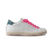 P448 Vita sneakers med mint häl och fuchsia snören White, Dam